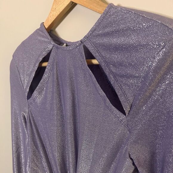 Bronx and Banco Amara Metallic Lilac Cut Out Gown Size Medium - Picture 11 of 13